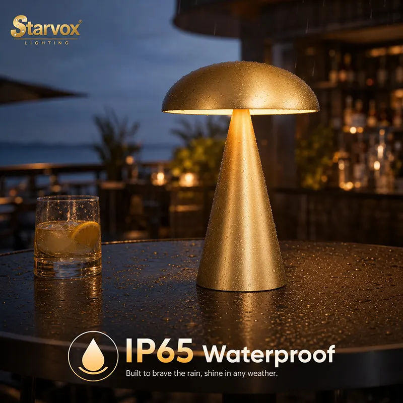 Starvox Dome cordless table lamp DM-1311 in gold — IP65 waterproof rechargeable LED lamp for outdoor dining