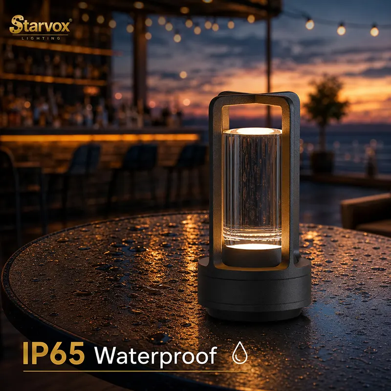 wireless table lamp with translucent glass design for modern hospitality