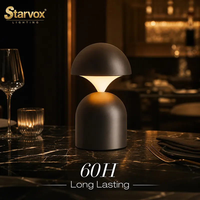cordless table lamp on restaurant dining table