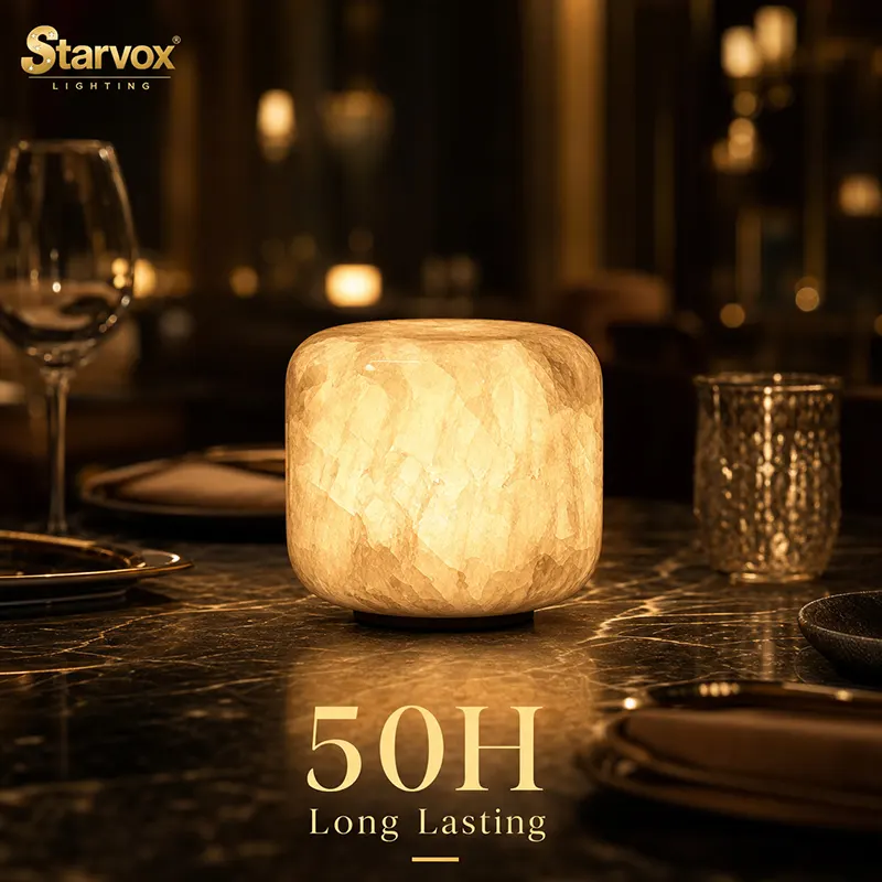 luxury cordless table lamps with natural marble base for five-star hospitality